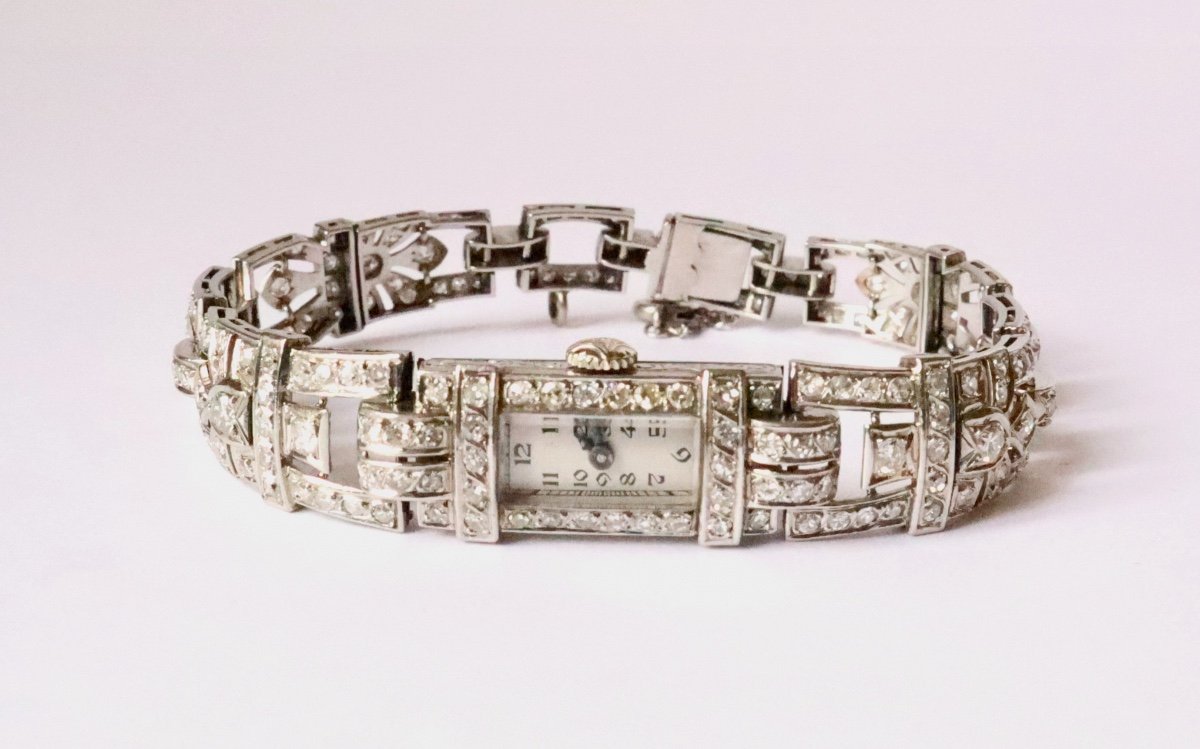 Art Deco Watch In Platinum And Diamonds-photo-7