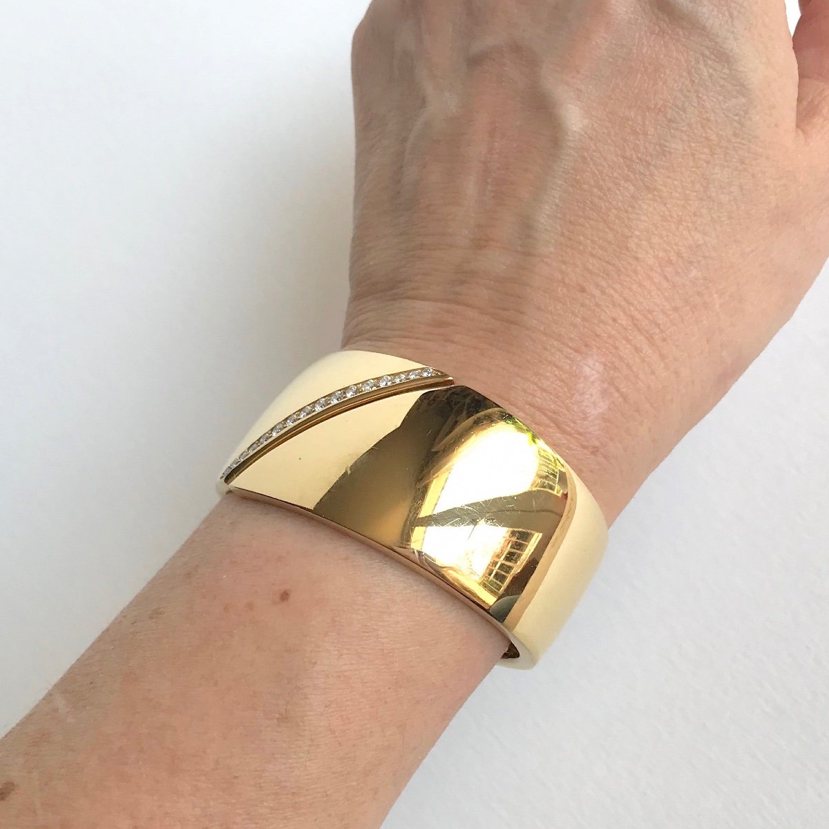 Hermes Bracelet In 18kt Yellow Gold And Diamonds Rigid Opening-photo-4