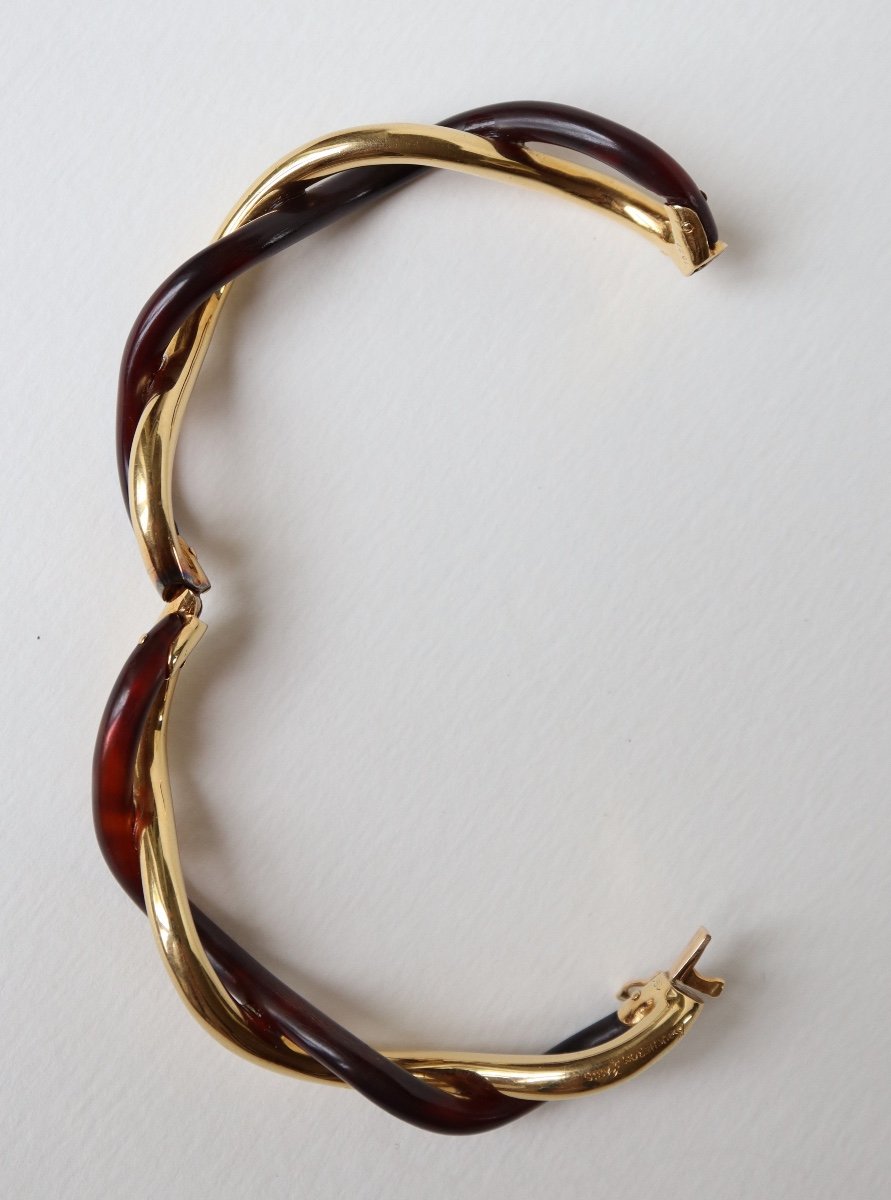 Boucheron Twisted Bracelet In 18k Yellow Gold And Tortoiseshell-photo-3
