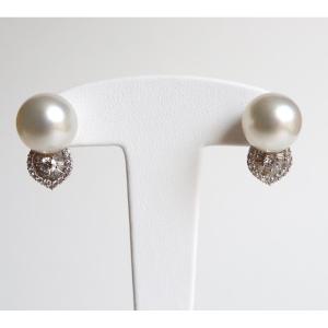 Boucles d'oreilles clips perles or blanc et diamants