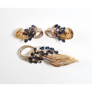 Demi-parure vers 1950 or saphirs et diamants platine