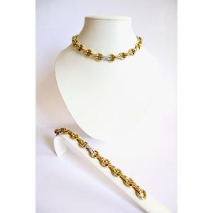 Tiffany's Gold Diamond Necklace Bracelet Set