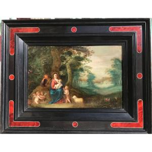 Painting The Rest On The Flight Into Egypt Attributed To Peter Van Avont 17th Century