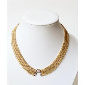 Marchisio Soft Mesh Drapery Necklace In 18 Kt Yellow Gold With Inverted V In Diamonds