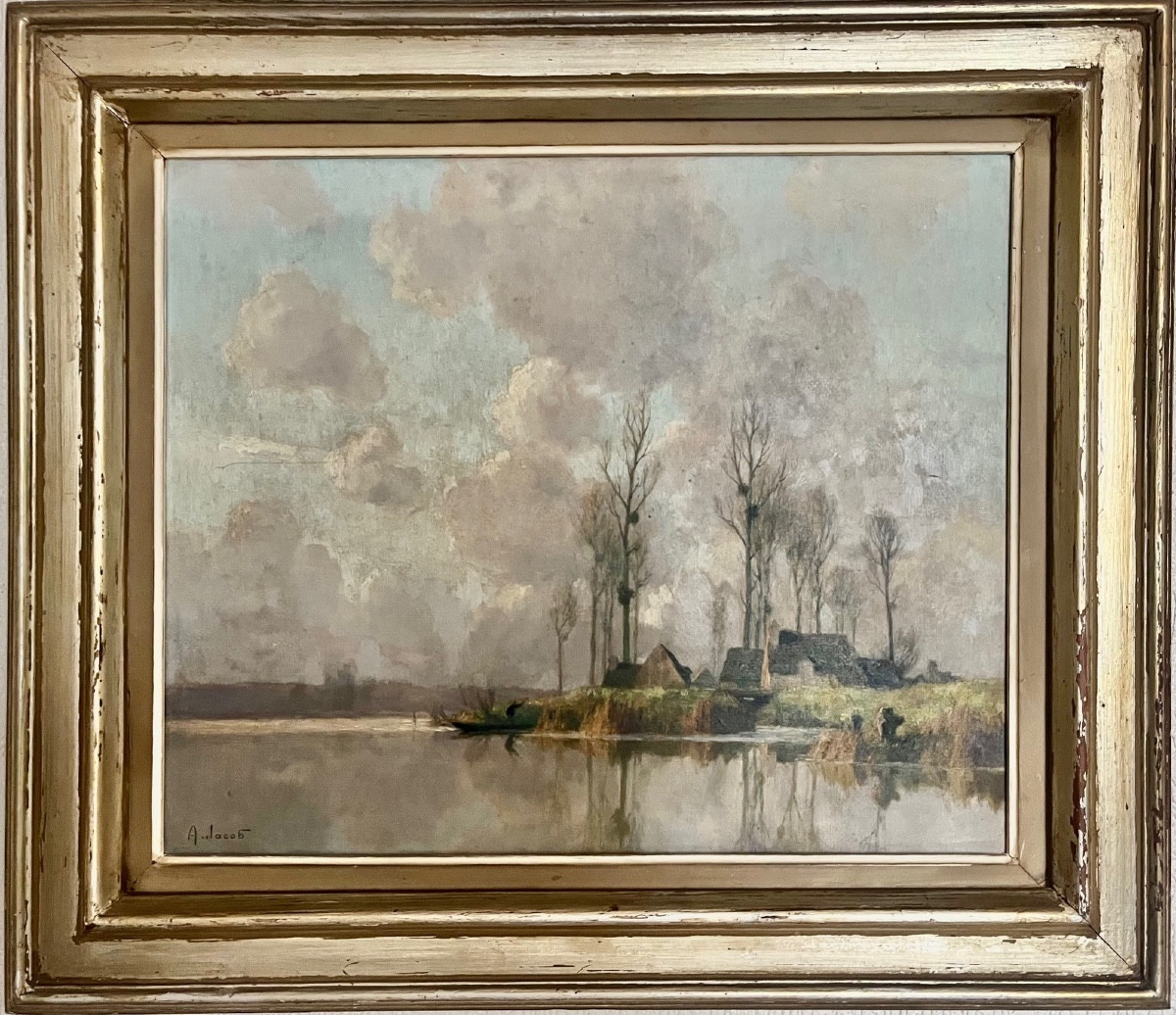 Alexandre Louis Jacob, Clouds Over The Marsh, Oil On Panel