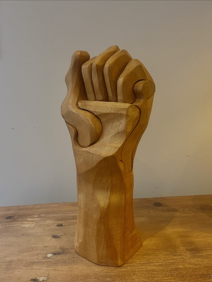 Louis De Verdal, Raised Fist, Wooden Sculpture/puzzle