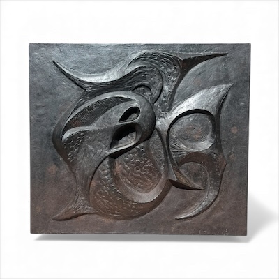 Plaque de cheminée en fonte signée Guislain