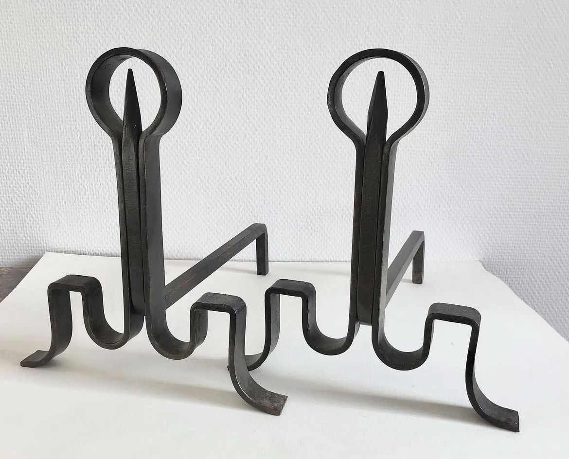 Pair Of Modernist Andirons Attributed To Adnet