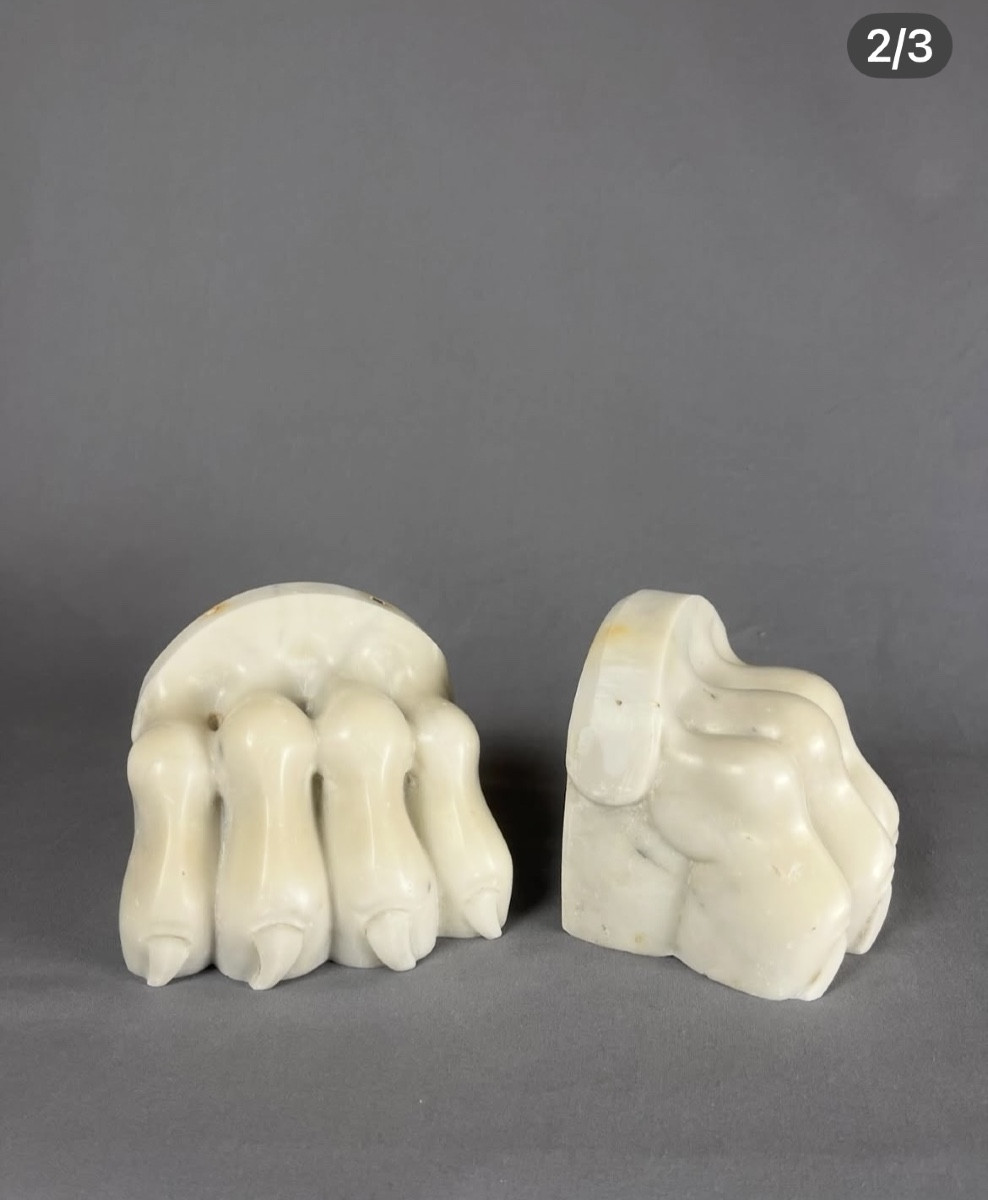 Pair Of Marble Lion Paws, 19th Century-photo-2