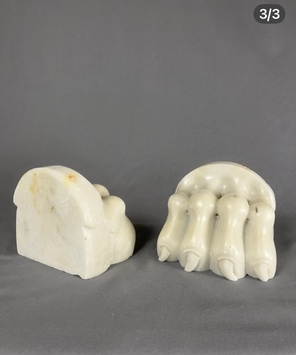 Pair Of Marble Lion Paws, 19th Century-photo-3