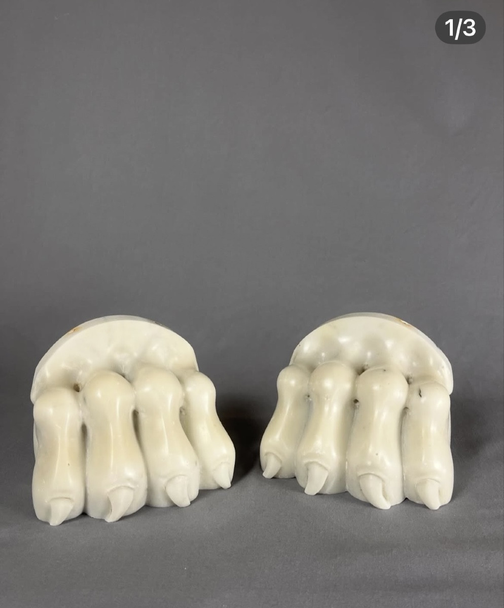 Pair Of Marble Lion Paws, 19th Century