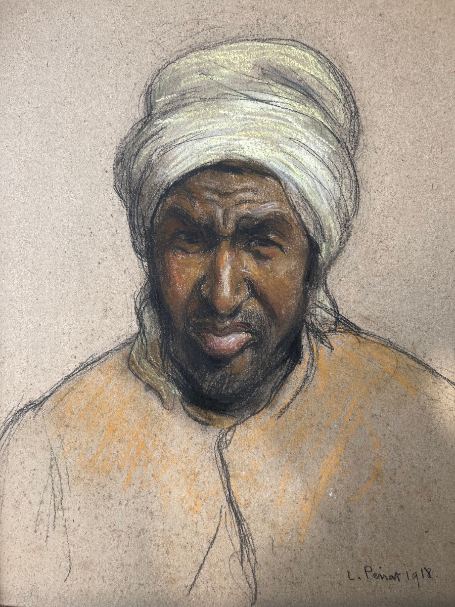 Lucien Pénat, Portrait Of A Man With A Turban, Pastel, 1918