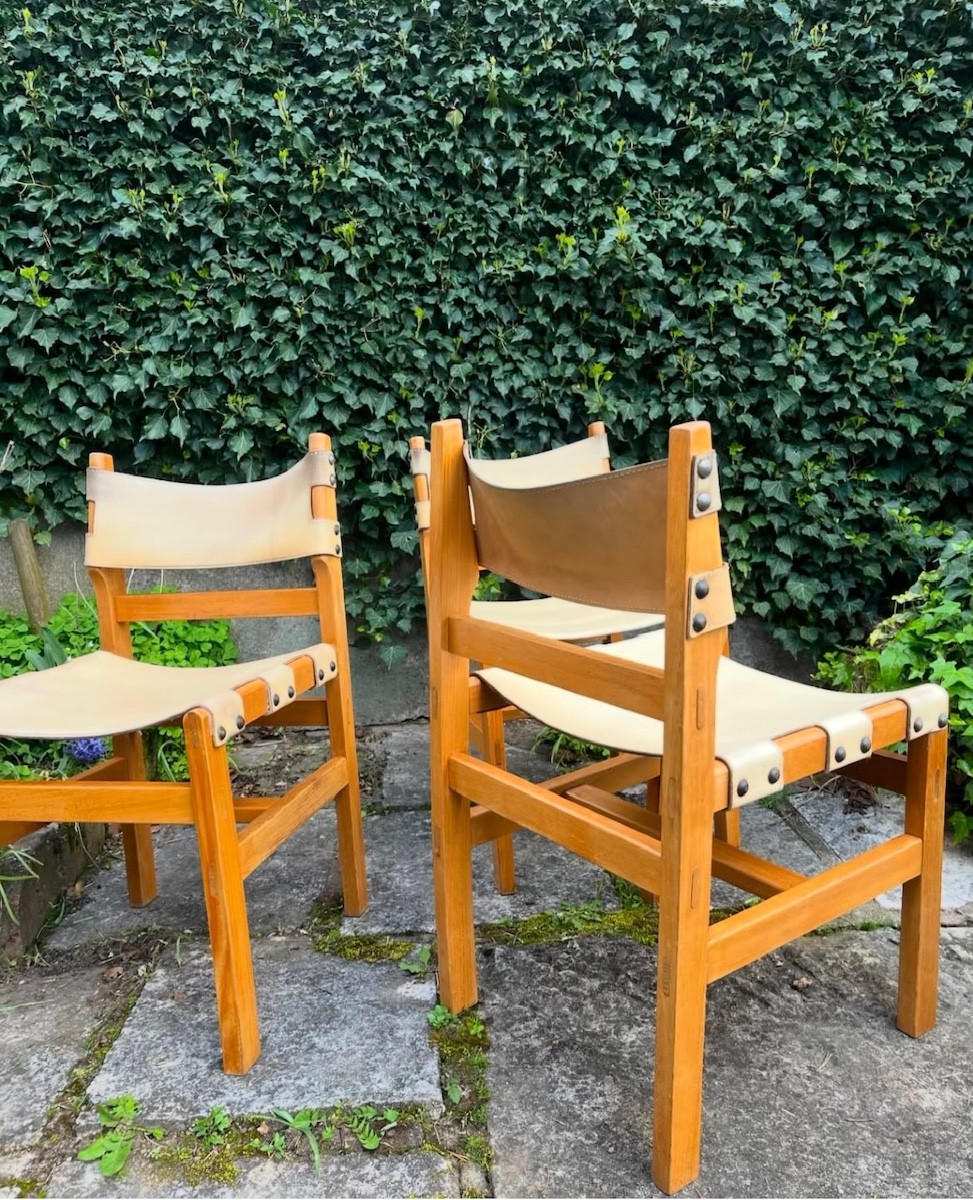 3 Maison Regain Chairs In Elm And Leather, 1960/1970-photo-2
