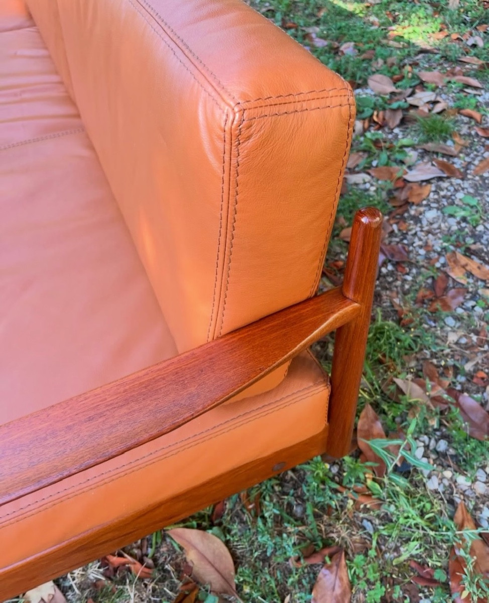 Scandinavian Leather Bench, 3 Meters Long, 1960-photo-4