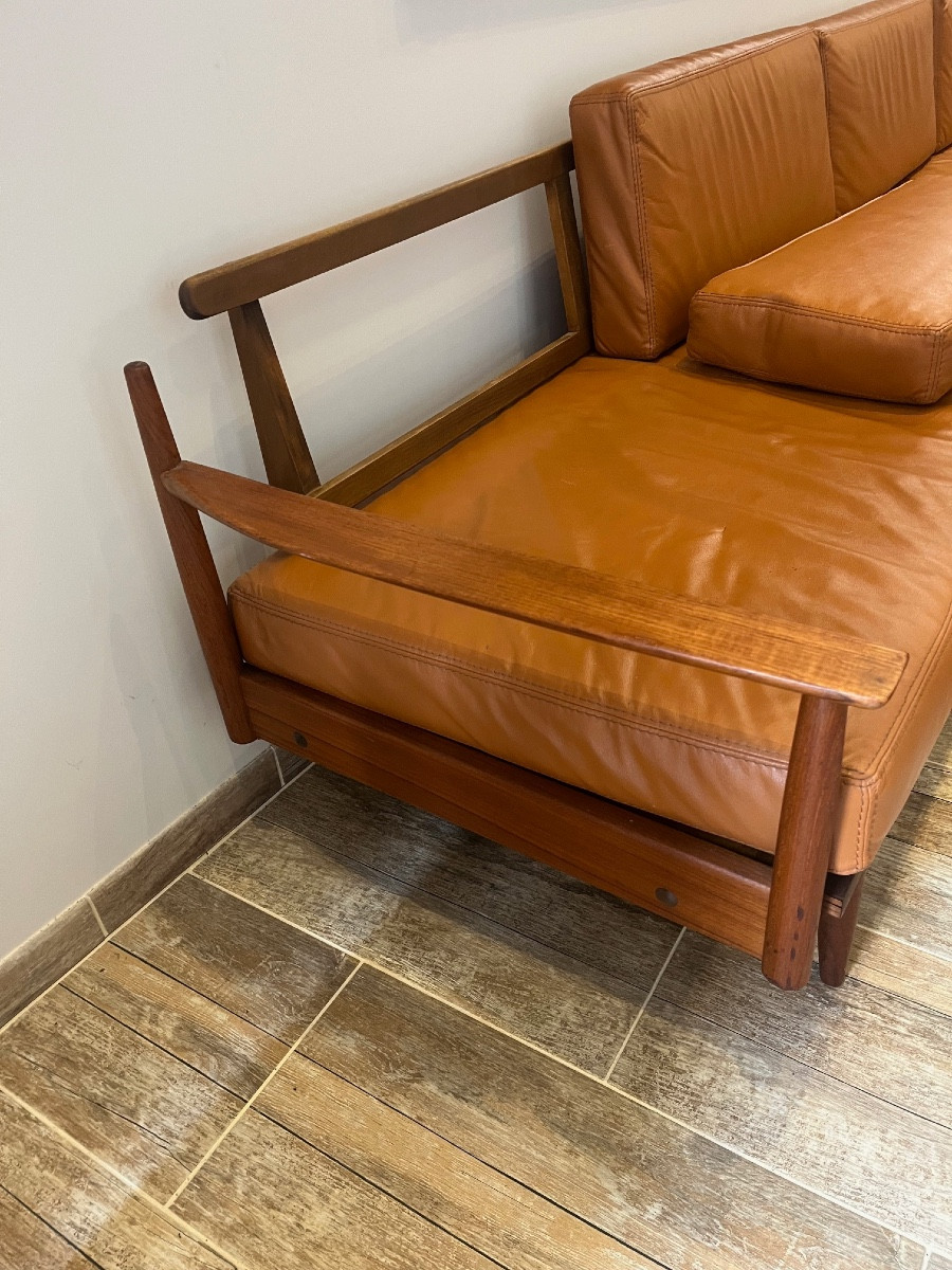 Scandinavian Leather Bench, 3 Meters Long, 1960-photo-1