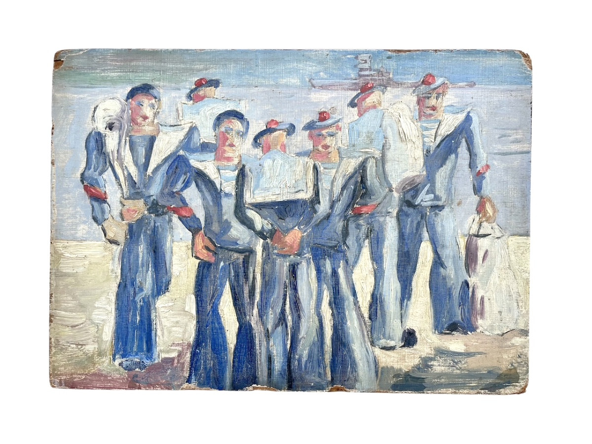 Marins à quai, huile sur panneau, expressionniste américain, début XXème