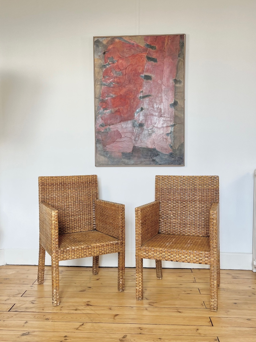 Pair Of Rattan Armchairs, 1950, In The Style Of Jean-michel Frank-photo-2
