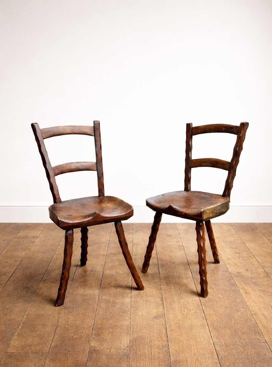 Pair Of Brutalist Style Chairs, Hand-carved, Circa 1950-photo-2
