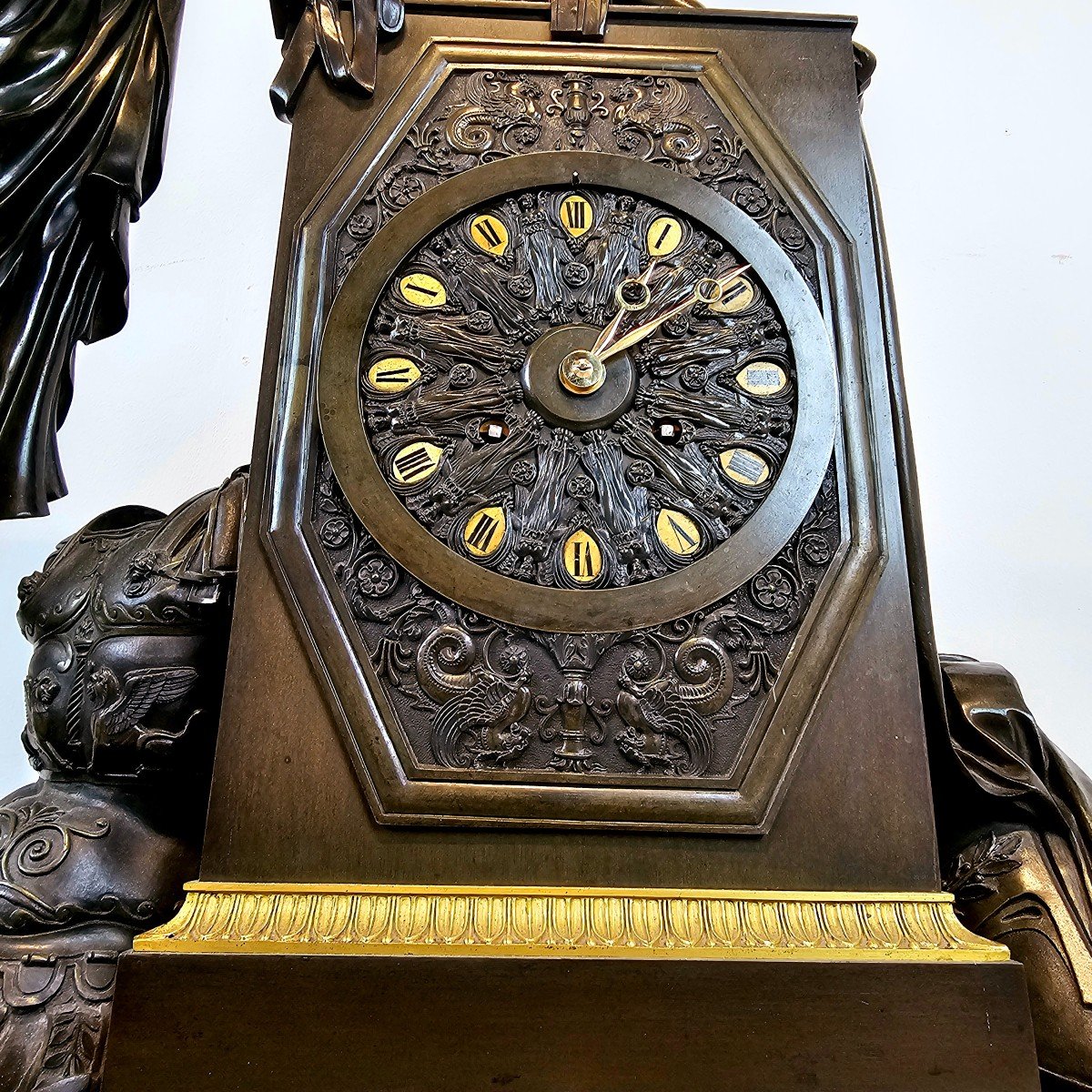 Large Bronze Clock Signed Hemon In Paris-photo-3