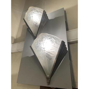 Pair Of Art Deco Noverdy Sconces (art Deco 1930 Wall Sconce - Silver)