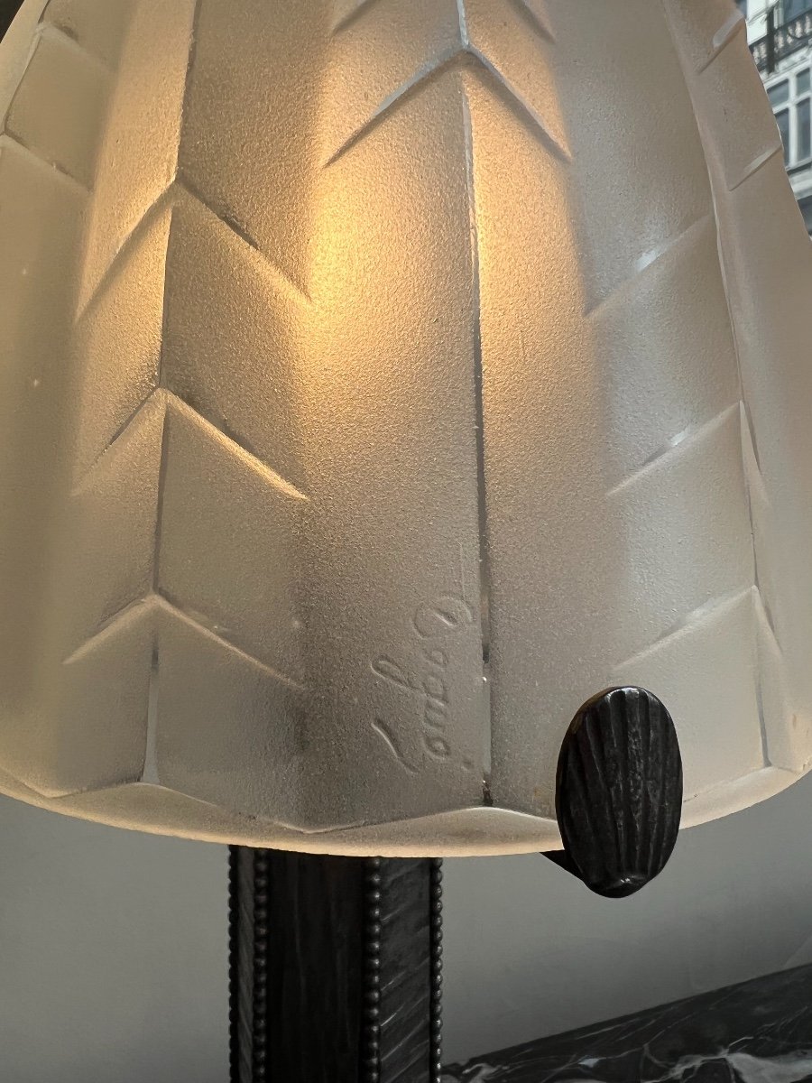 Art Deco Desk / Table Lamp In Wrought Iron Signed Degué (art Deco Table Lamps 1930)-photo-7