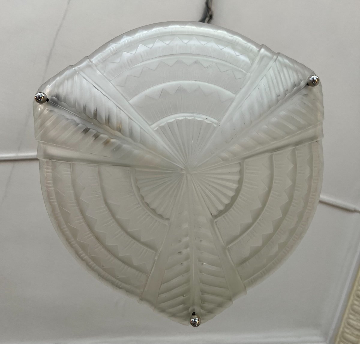 Art Deco Suspension / Ceiling Lamp With Washbasin Signed Noverdy { Jean } ( Art Deco Chandelier 1930 )-photo-5