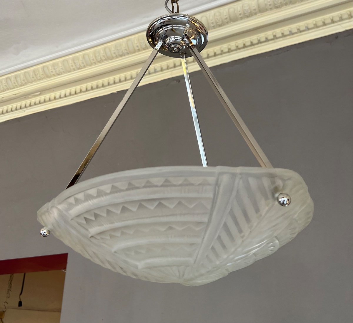 Art Deco Suspension / Ceiling Lamp With Washbasin Signed Noverdy { Jean } ( Art Deco Chandelier 1930 )-photo-6