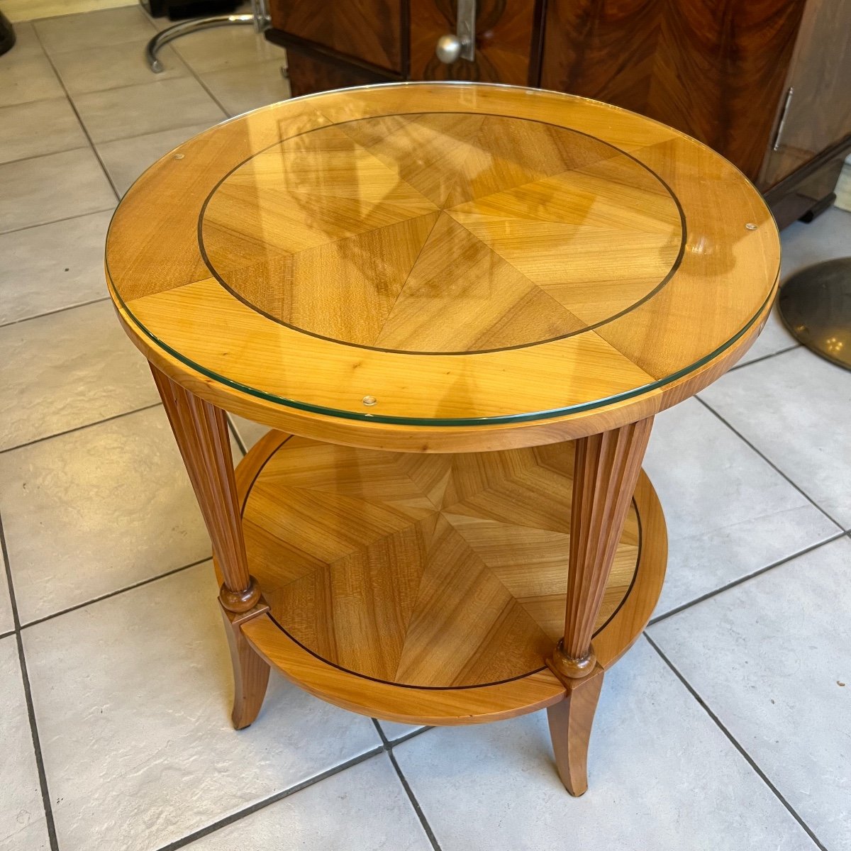 Pedestal Table / Art Deco Round Coffee Table In Cherry (art Deco Table 1930)-photo-1