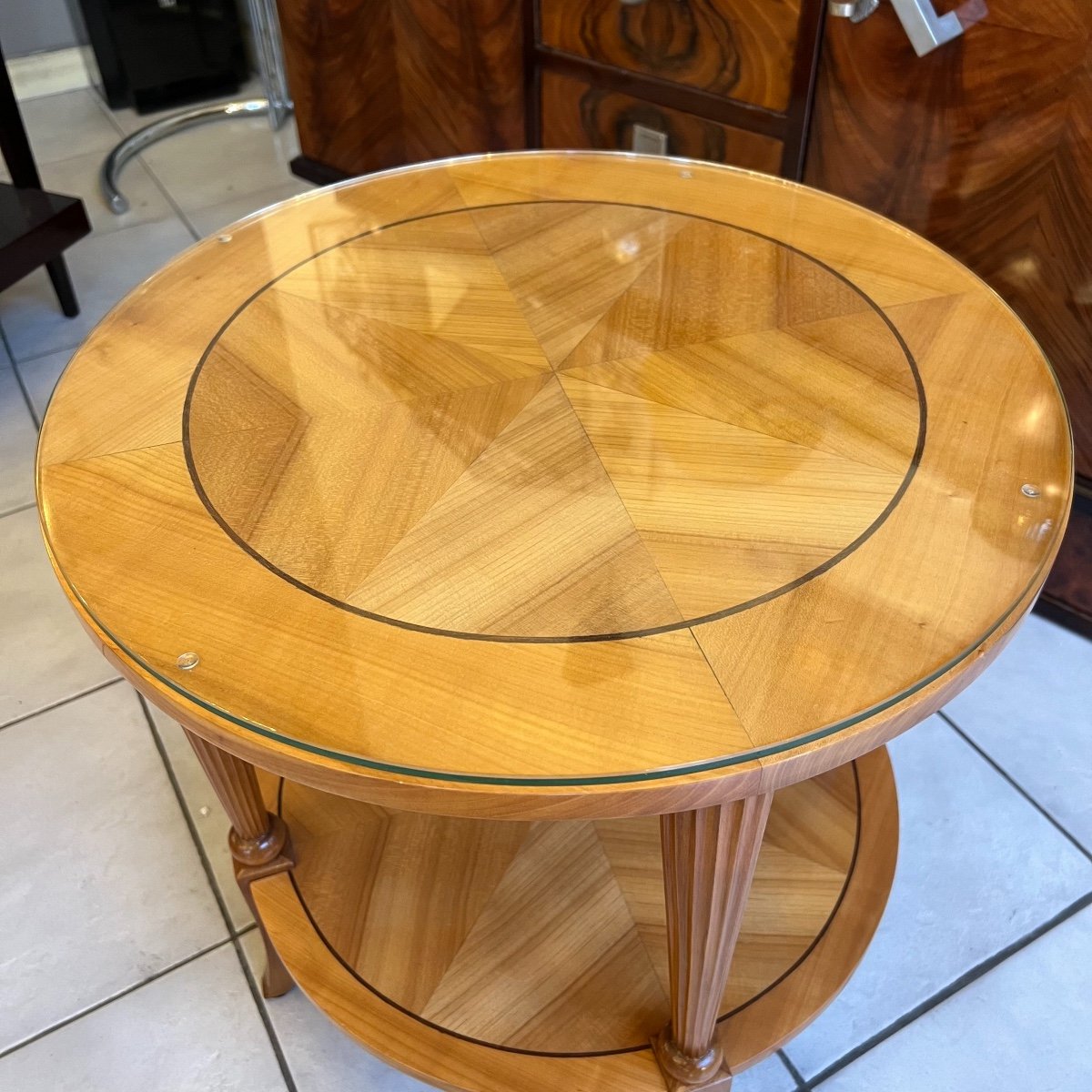 Pedestal Table / Art Deco Round Coffee Table In Cherry (art Deco Table 1930)-photo-2