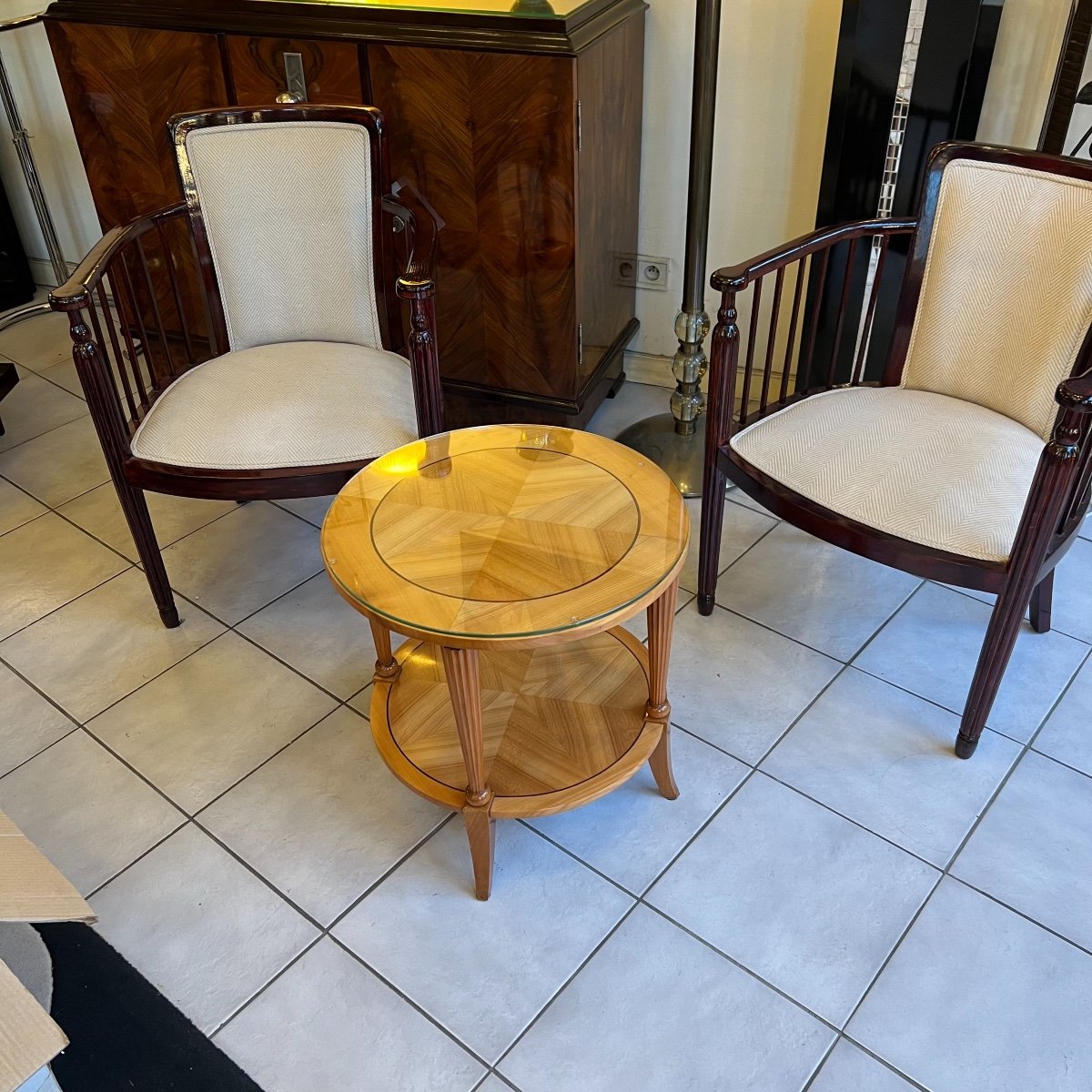 Pedestal Table / Art Deco Round Coffee Table In Cherry (art Deco Table 1930)-photo-6