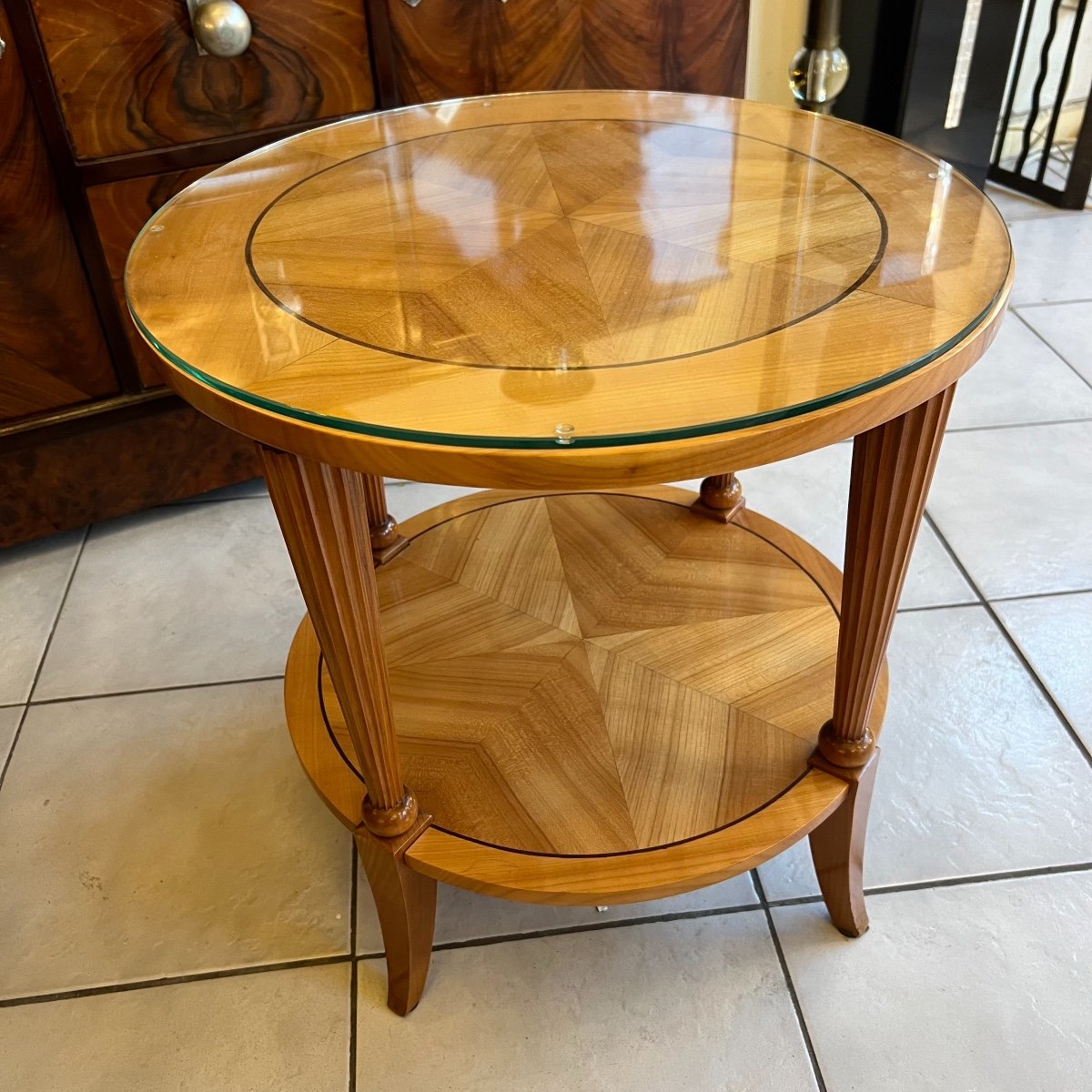 Guéridon / Table Basse Art Déco De Forme Ronde En Merisier ( Table Art Deco 1930 ) 