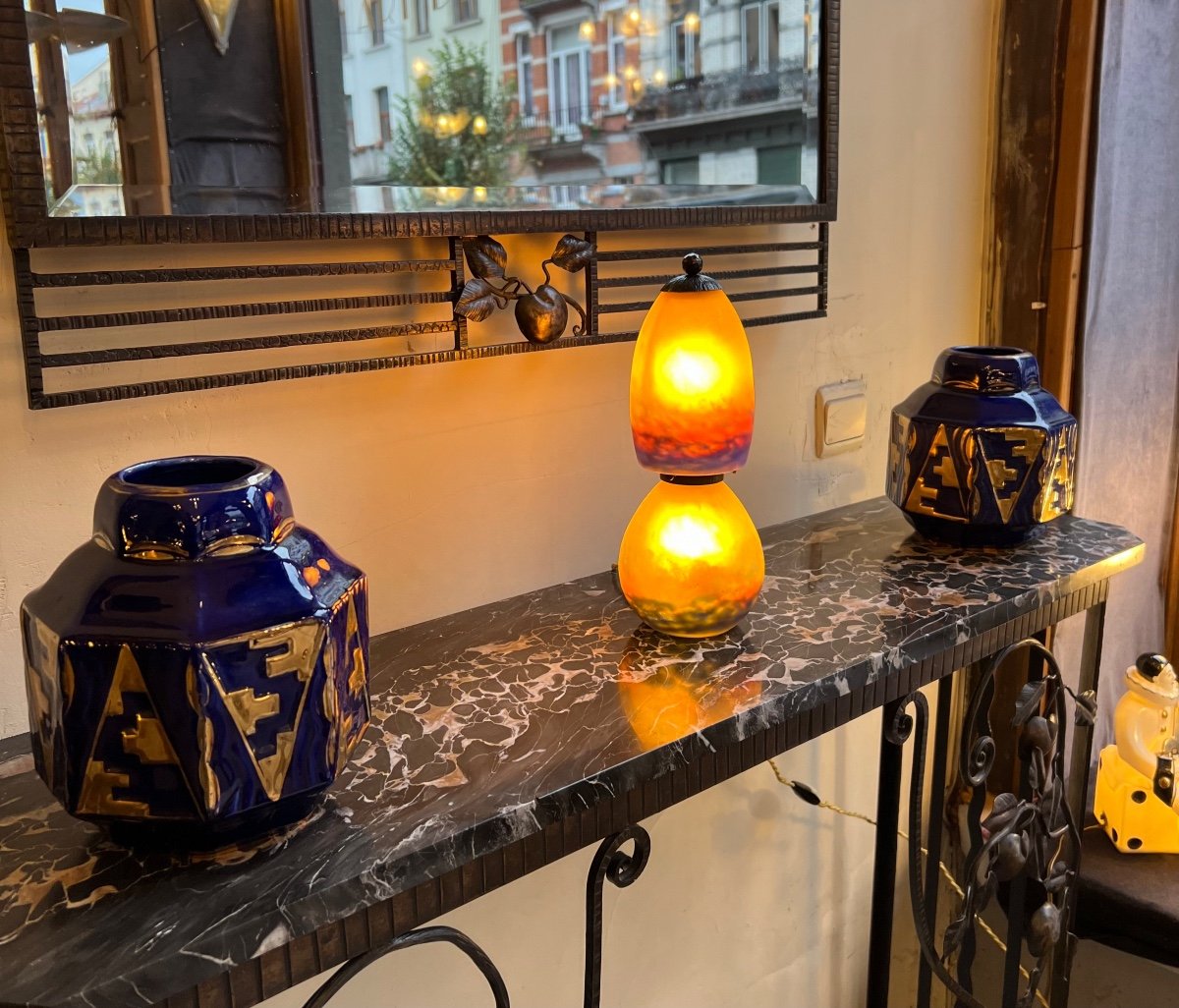 Superbe Lampe Transition Art Nouveau / Art Déco Signée Müller Frères Lunéville ( Lampes 1920 ) -photo-2