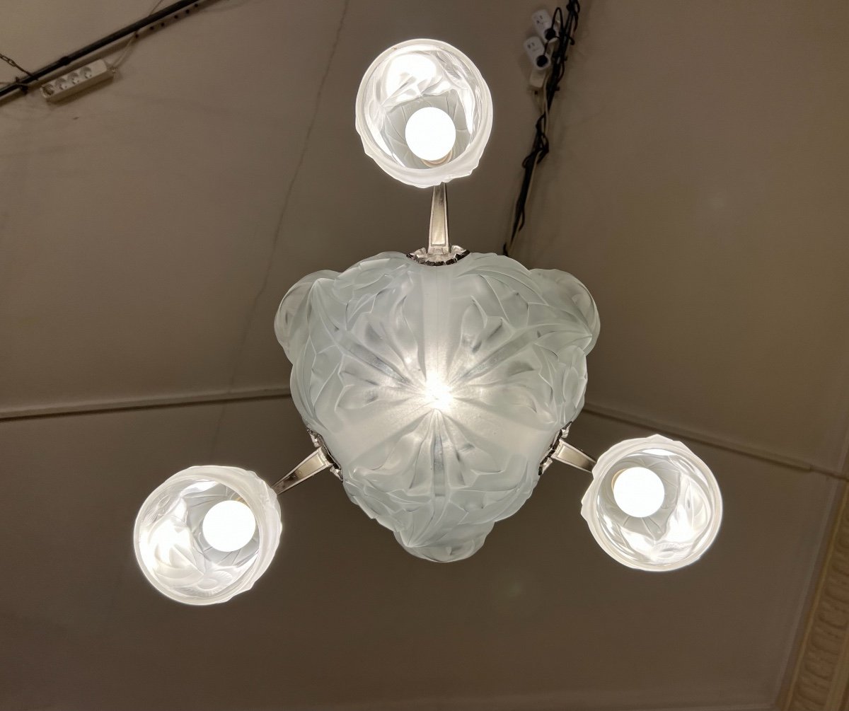 Superbe Lustre Art Déco Petitot { Monogramme Ap } Et Degué Signé ( Lustre Art Deco 1930  ) -photo-4