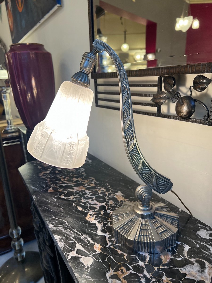 Lampe Art Déco Hettier & Vincent / Müller Frères Lunéville Signée ( Lampes Art Deco 1930 ) -photo-1