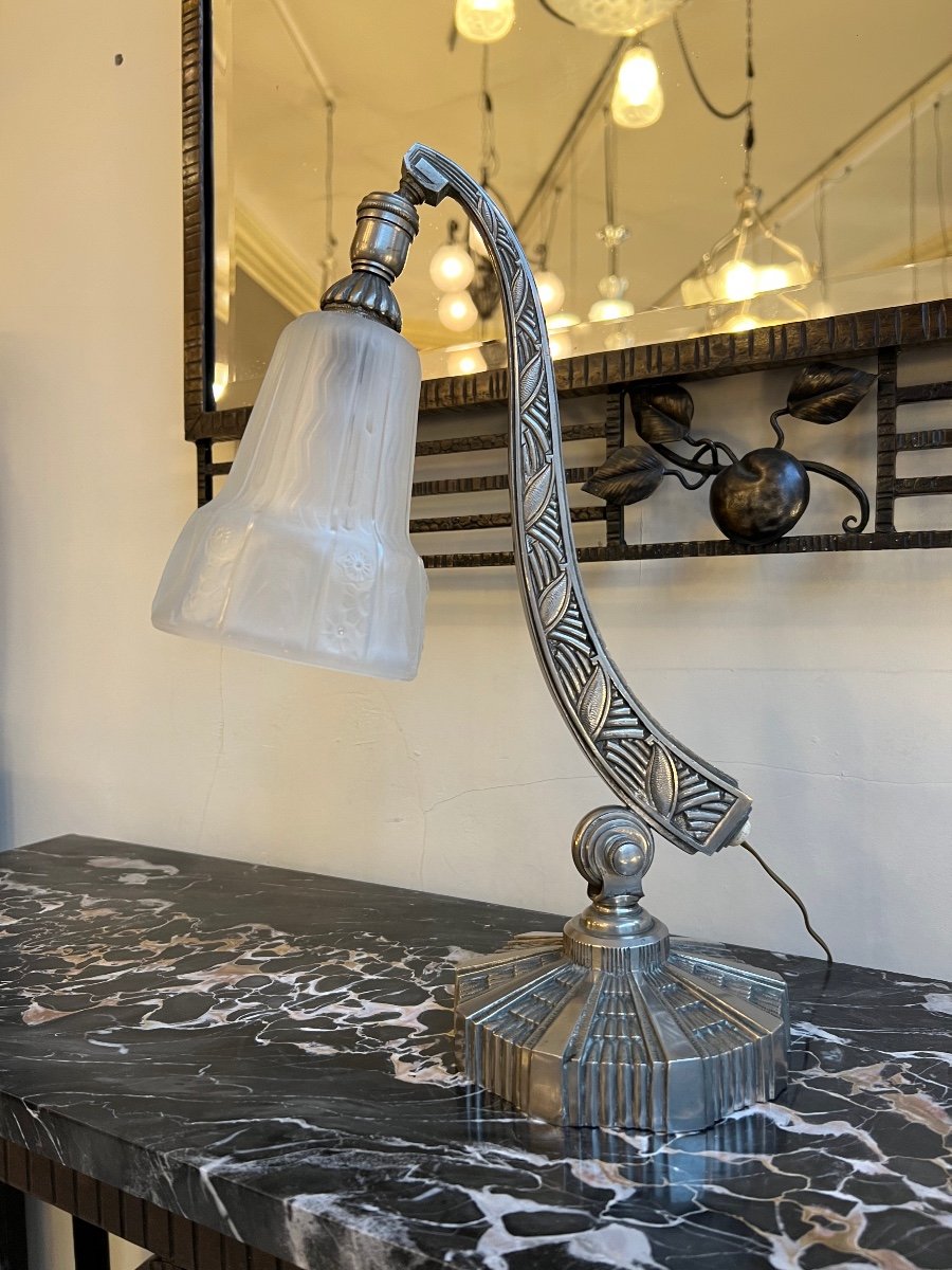 Lampe Art Déco Hettier & Vincent / Müller Frères Lunéville Signée ( Lampes Art Deco 1930 ) -photo-8