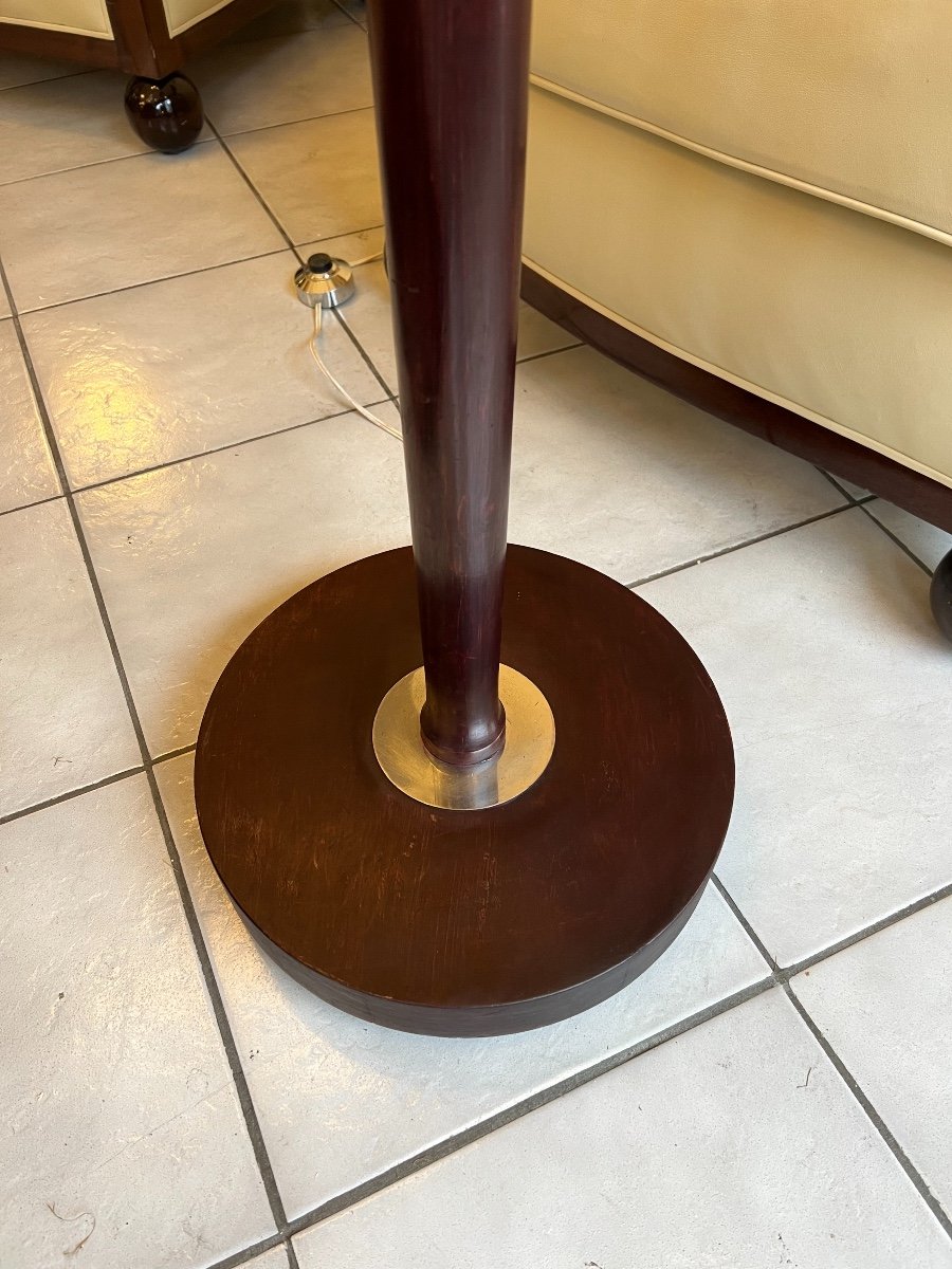 Art Deco Floor Lamp In Mahogany Stained Wood And Chromed Metal (france 1930 Lamp)-photo-2