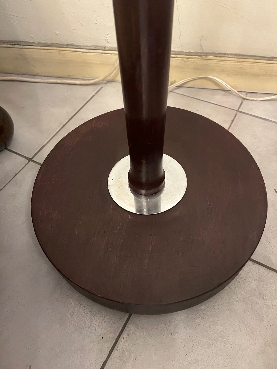 Art Deco Floor Lamp In Mahogany Stained Wood And Chromed Metal (france 1930 Lamp)-photo-7