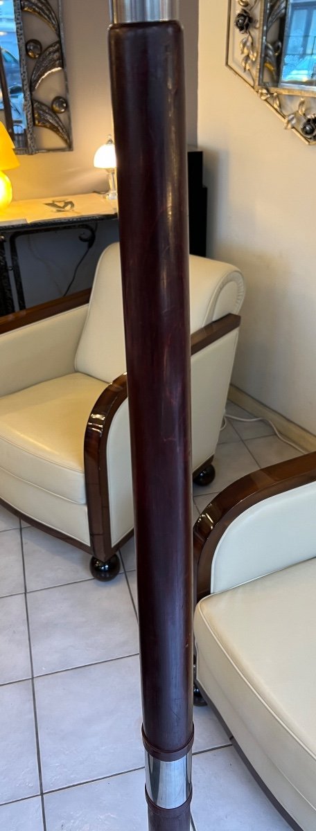 Art Deco Floor Lamp In Mahogany Stained Wood And Chromed Metal (france 1930 Lamp)-photo-1
