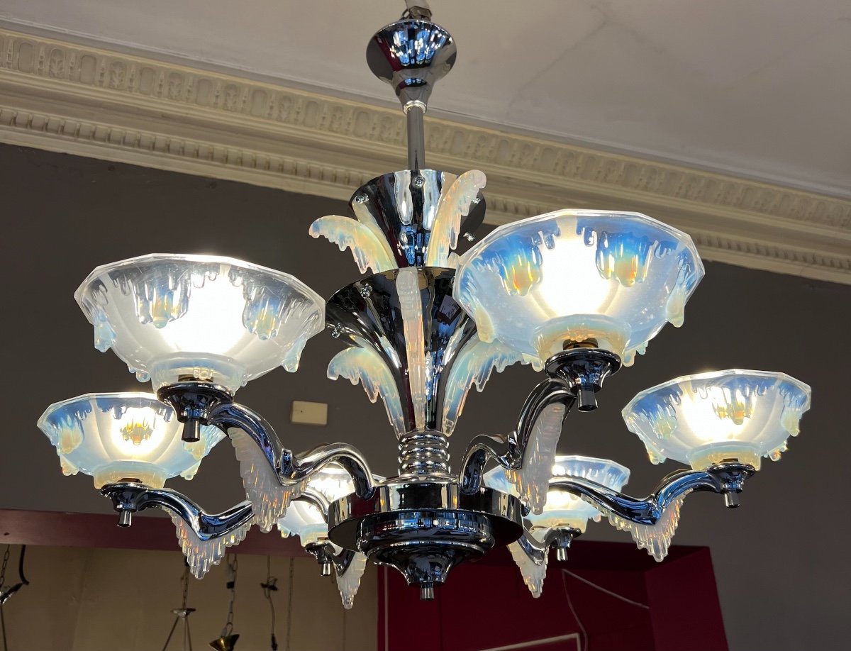 Important Art Deco Chandelier Ezan {jean Gauthier} With Two Central Floors (art Deco Chandeliers 1930)-photo-2