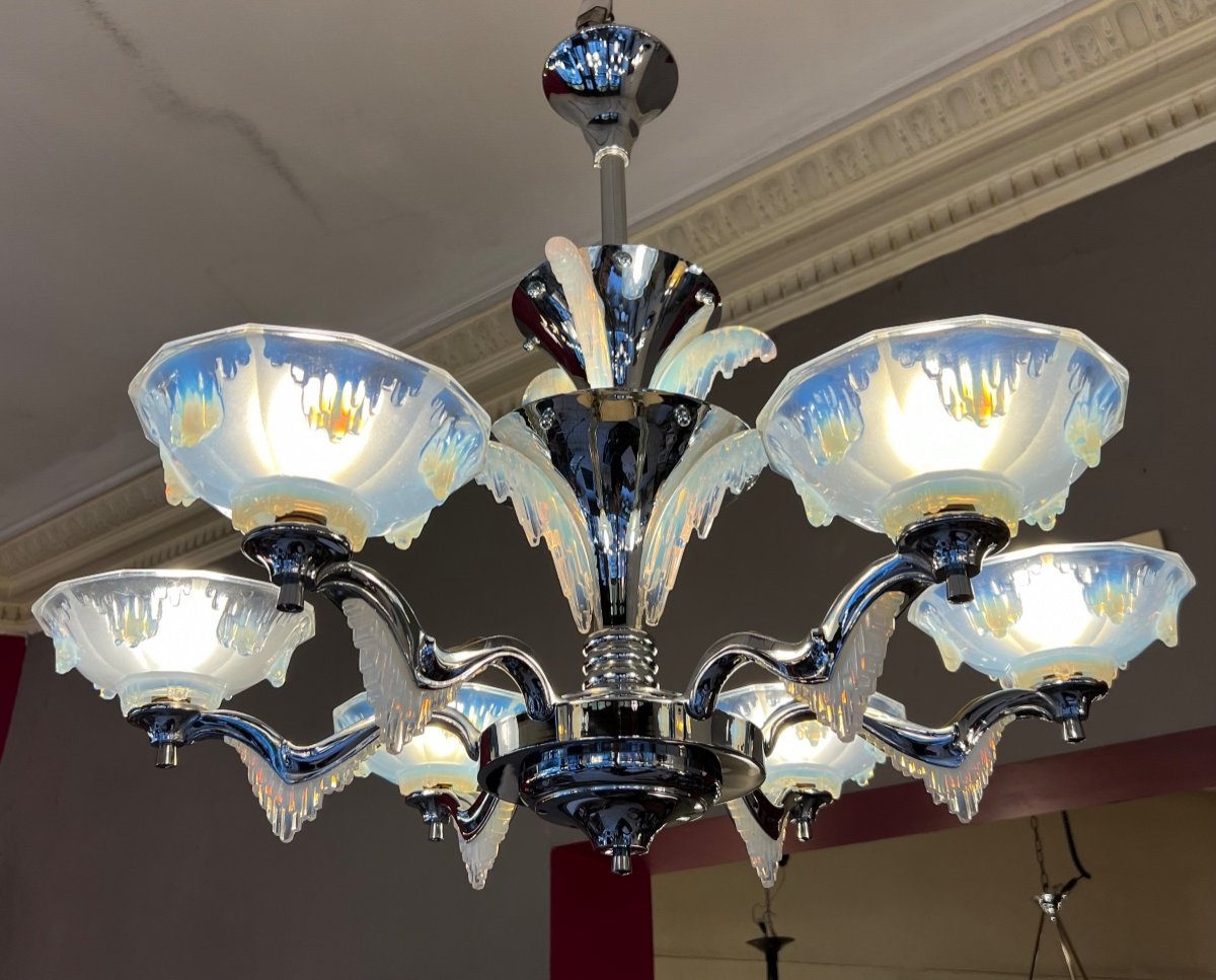 Important Art Deco Chandelier Ezan {jean Gauthier} With Two Central Floors (art Deco Chandeliers 1930)