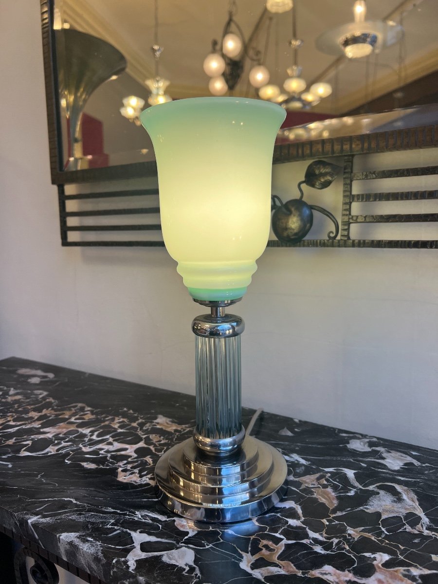 Modernist Art Deco Lamp With Glass And Opaline Sticks (art Deco Lamps 1930)-photo-4