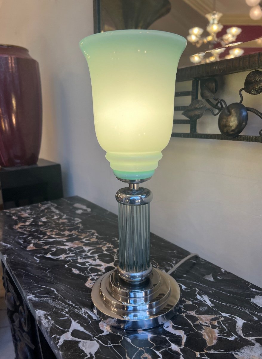 Modernist Art Deco Lamp With Glass And Opaline Sticks (art Deco Lamps 1930)-photo-1