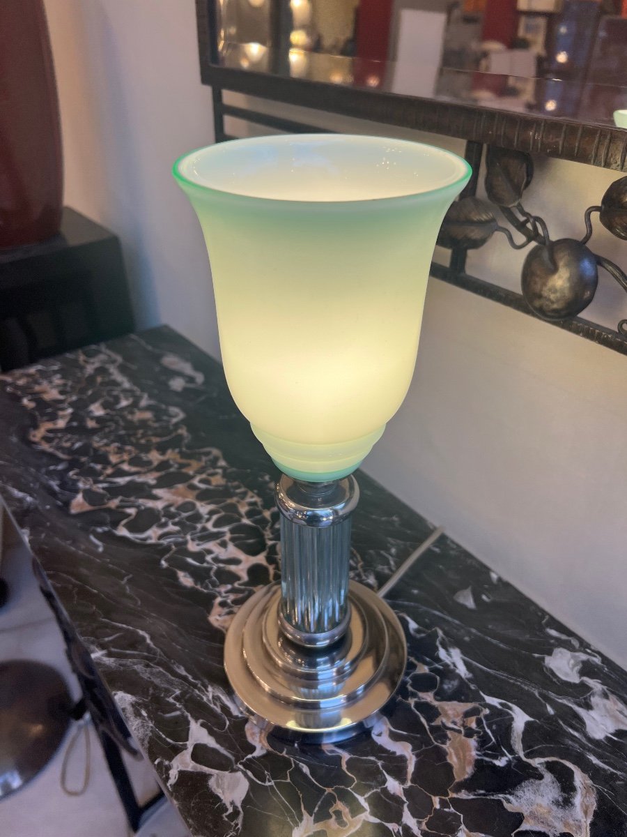 Modernist Art Deco Lamp With Glass And Opaline Sticks (art Deco Lamps 1930)-photo-2