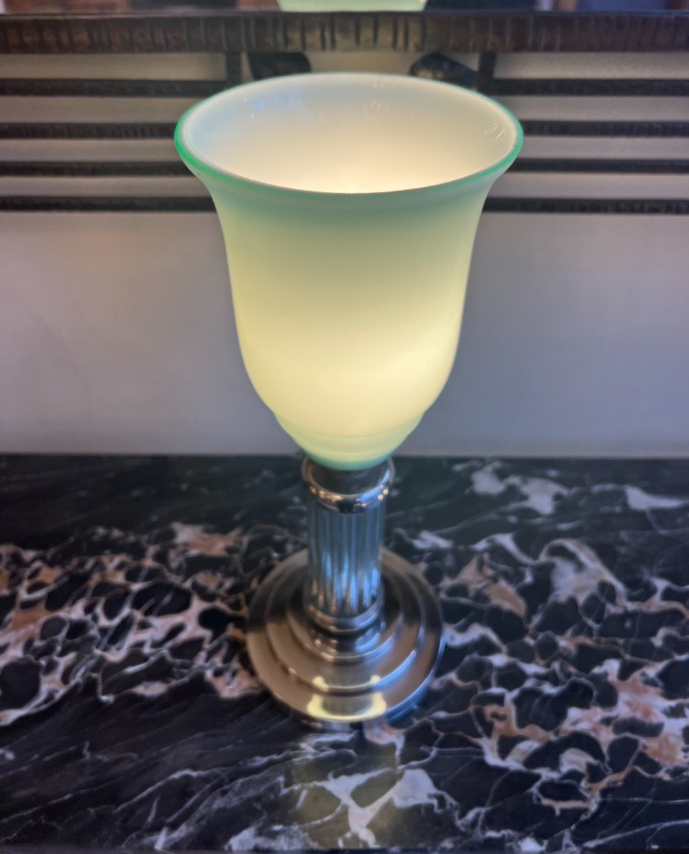 Modernist Art Deco Lamp With Glass And Opaline Sticks (art Deco Lamps 1930)-photo-3