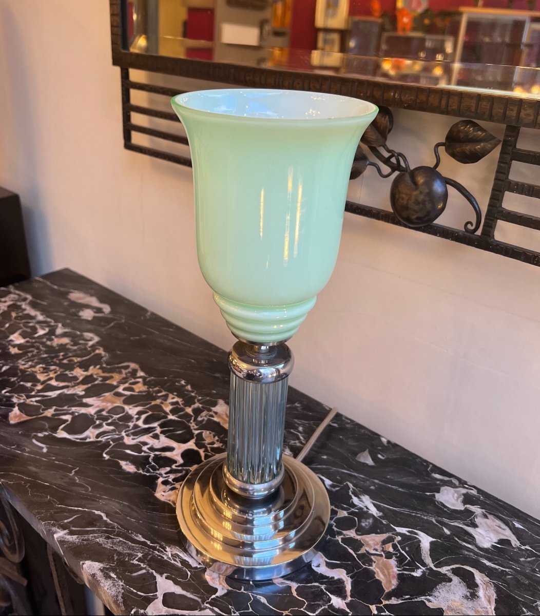Modernist Art Deco Lamp With Glass And Opaline Sticks (art Deco Lamps 1930)-photo-8