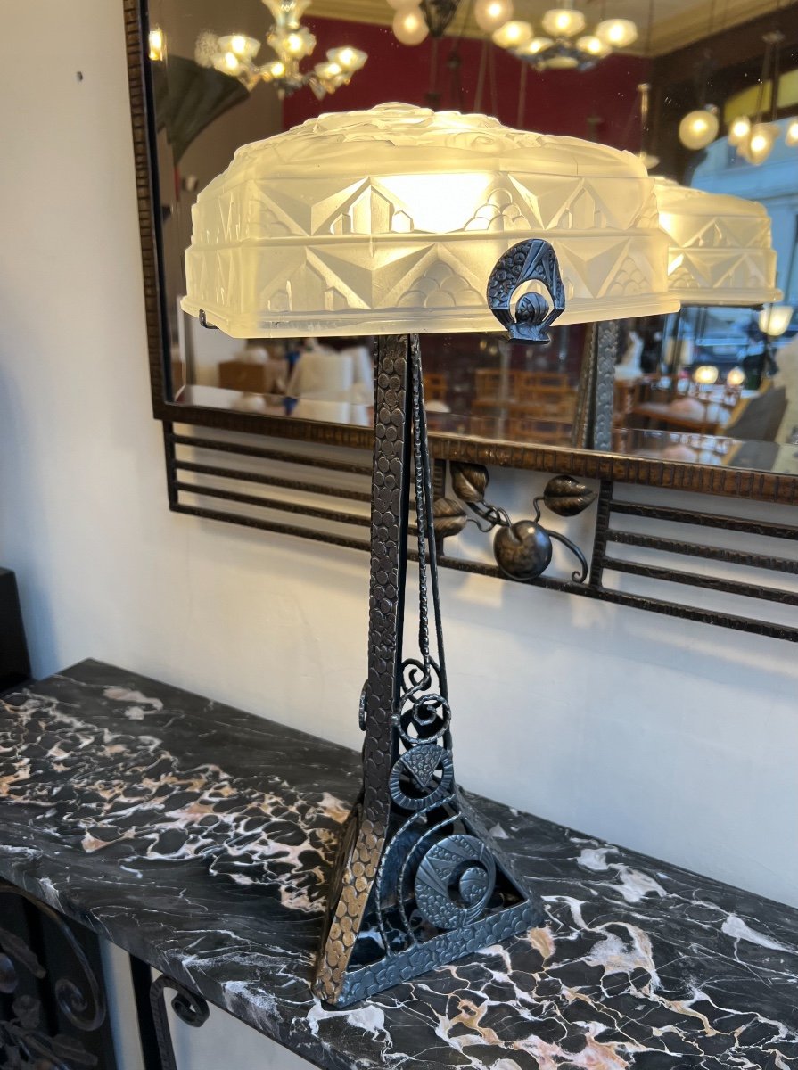 Magnifique Et Importante Lampe Art Déco Verreries Des Hanots Signée ( Lampes Art Deco 1930 ) -photo-2