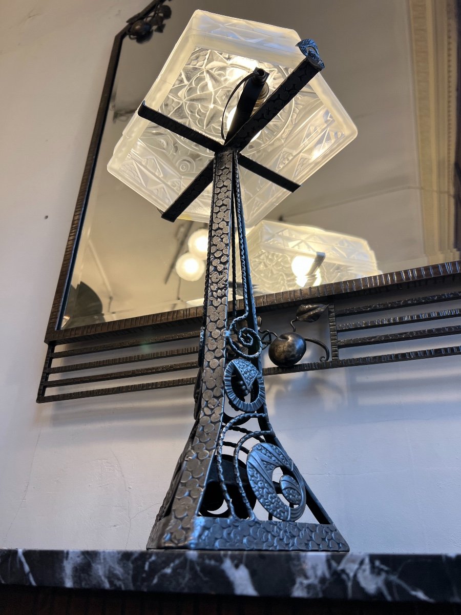 Magnifique Et Importante Lampe Art Déco Verreries Des Hanots Signée ( Lampes Art Deco 1930 ) -photo-1