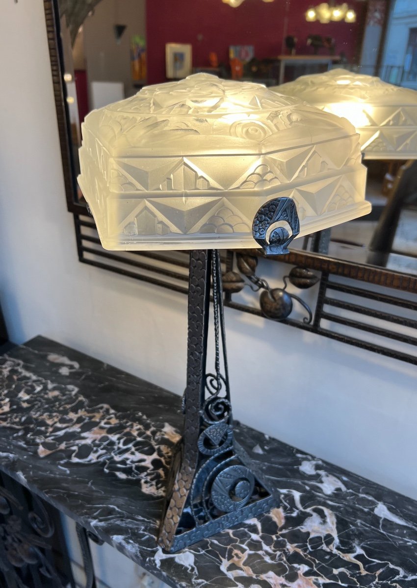 Magnifique Et Importante Lampe Art Déco Verreries Des Hanots Signée ( Lampes Art Deco 1930 ) 
