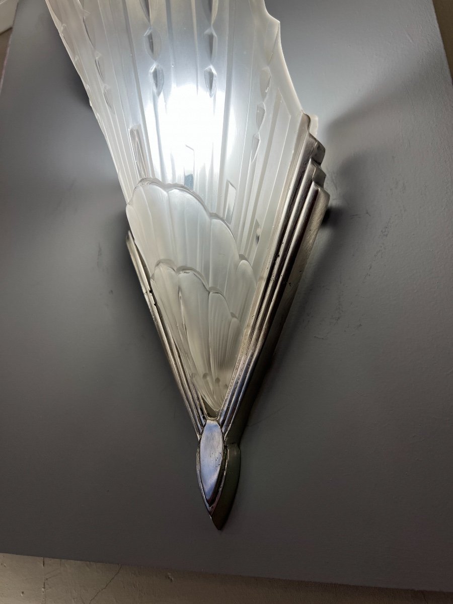 Paire d’appliques Art Déco « Plumes De Paons » EJG { Jean Gauthier }  Applique Art Deco 1930  -photo-3