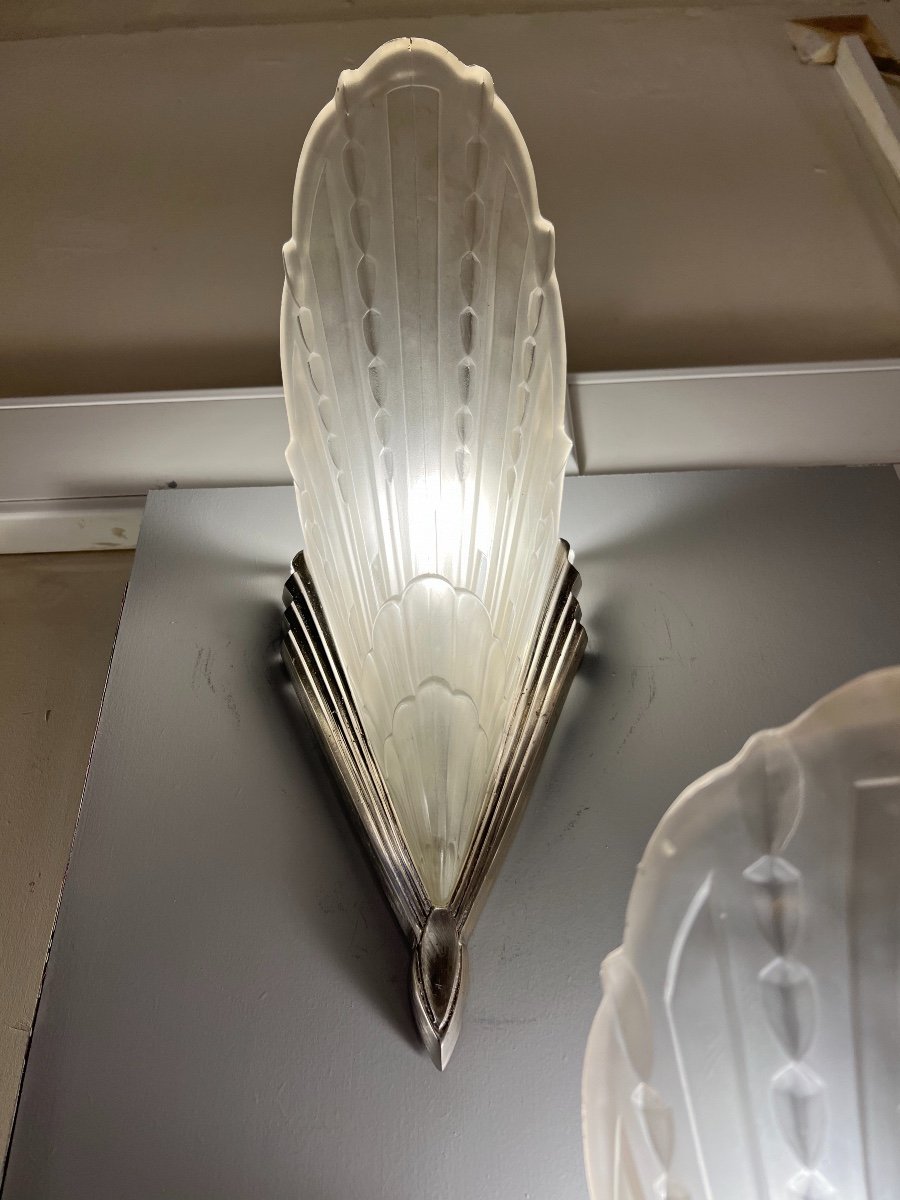 Paire d’appliques Art Déco « Plumes De Paons » EJG { Jean Gauthier }  Applique Art Deco 1930  -photo-7